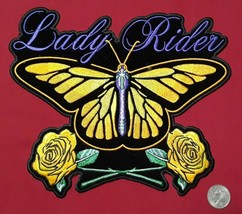 Lady Rider Butterfly &amp; Yellow Roses Iron On Sew On Large Patch 9&quot;x 7 1/4&quot; - £18.75 GBP