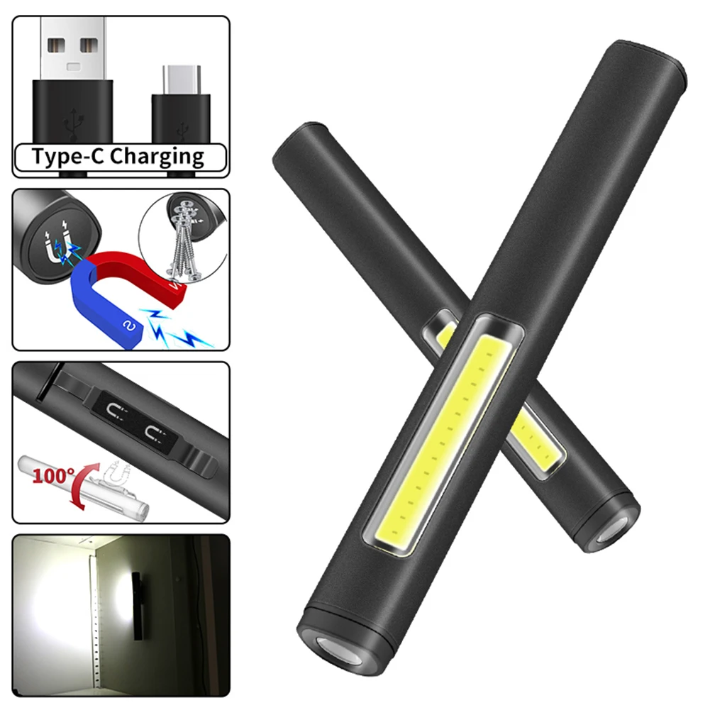 MINI Pen Clip Light Portable Magnetic LED Working Flashlight Type-C USB Charging - £12.71 GBP+