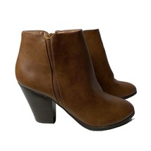 City Classified Ankle Boots Bootie 6 Brown Almond Tow Side Zip Black Hee... - £25.66 GBP