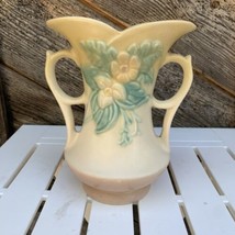 Vintage HULL Floral Art Pottery  2 Handles 7.5&quot; Ceramic Flower Vase USA 1940s - £22.15 GBP