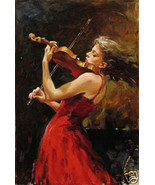 Art Oil painting young Beautiful red violin girl hand painted On canvas ... - £52.43 GBP
