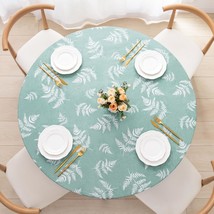 Round Fitted Peva Vinyl Tablecloth With Elastic Edged &amp; Flannel Backing, Waterpr - $23.99