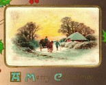 Merry Christmas Silk Panel Winter Scene Holly 1910s Winsch Back Postcard - $6.88