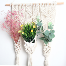 Creative Hand-Woven Tapestry Bohemian Dried Flower Pot Rack, Wall Hanging Decor - £27.07 GBP