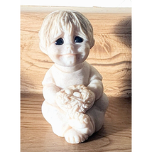 2001 QUARRY Kids Stone Figurine BRADLEY RESCUED Boy Bird Nest Cute - $11.66