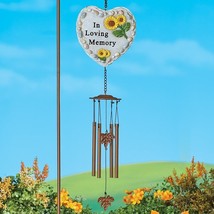 &quot;In Loving Memory&quot; Heart Shaped Sunflower Garden Wind Chime w/ Shepherds Hook - £52.74 GBP