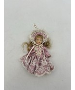 VTG X-Mas Ornament Girl Victorian Porcelain Doll  Hanging Poseable Fusch... - €13,56 EUR