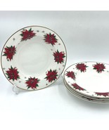 4 Target Home Poinsettia Soup Bowls 9.5&quot; Christmas 24K Gold Rim in Box 2... - £35.34 GBP