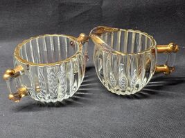 1940s JEANNETTE GLASS Creamer &amp; Sugar Set - NATIONAL Pattern With Gold A... - $25.56 CAD