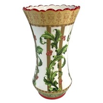 LAURA ASHLEY Home FTD Christmas Holiday 9&quot; Vase Red Holly Berries Scrolls Leaves - £18.60 GBP