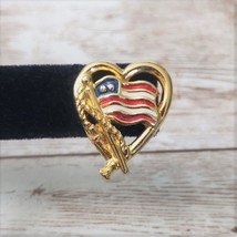 Vintage Avon Brooch / Pin - American Flag in Heart Gold Tone Pin - $12.99