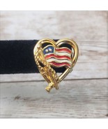 Vintage Avon Brooch / Pin - American Flag in Heart Gold Tone Pin - £10.21 GBP