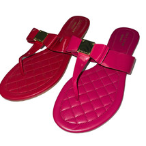 Cole Haan Sandals Thong Patent Leather Flat Bow Quilted Footed Tali Signature - £44.73 GBP