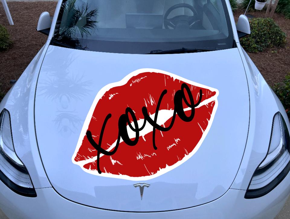 Vinyl Decal Truck Car Sticker Laptop - XOXO Big Red Print Lips Kiss Love - $4.49+