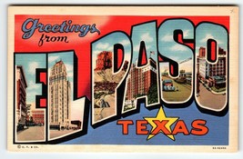 Greetings From El Paso Texas Large Big Letter Postcard Linen Curt Teich Unused - £7.27 GBP