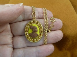 CA30-146) RARE African American LADY yellow + brown CAMEO brass pendant necklace - £22.79 GBP