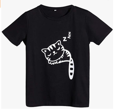 NEW Sleeping Kitty Cat Graphic Tee black women or girls t-shirt ladies s... - $9.95