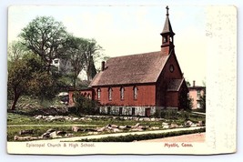 Postcard Mystic Connecticut Episcopal Church &amp; High School CT c.1907 - £3.56 GBP