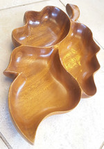 Vtg Oak Leaf Shaped Wood Platter Divided Wooden Nut/Cracker/Cheese Servi... - £22.04 GBP
