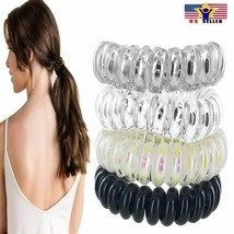 4 Spiral Head Hair Ties Traceless No Crease Metallic Coil Phone Cord Ponytail US - £4.23 GBP