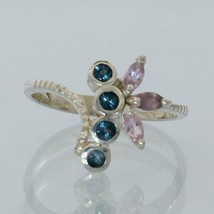 Pink Sapphire and London Blue Topaz Handmade Sterling Silver Ladies Ring size 7 - £87.54 GBP
