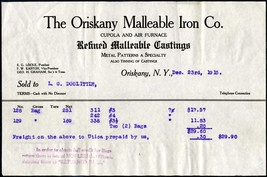 1915 ORISKANY MALLEABLE IRON CO Castings NY Antique Letterhead Billhead ... - £5.57 GBP
