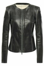 Blouson Cuir Noir Femme Motard Moto Créateur Pur Agneau - £64.65 GBP