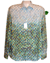 Bugatchi Uomo Men Green Faded Graphic Design Cotton Blouse Shirt Size L - £102.00 GBP