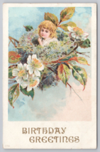 Vintage Birthday Greetings Postcard Flowers Girl Union Postale Universelle Angel - £11.31 GBP