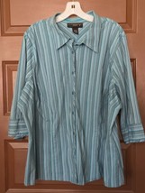 Venezia Women&#39;s Blouse Size 26/28 Blue Striped 3/4 Sleeve - £8.86 GBP