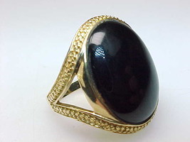 HUGE BLACK ONYX RING in GOLD VERMEIL - Size 6 - Vintage - FREE SHIPPING - £88.35 GBP