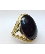 HUGE BLACK ONYX RING in GOLD VERMEIL - Size 6 - Vintage - FREE SHIPPING - $110.00