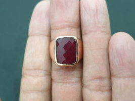 Natural Ruby Ring For Men Big Cabochon Ruby 925 Sterling Silver Handmade Ring - £124.02 GBP