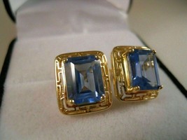 4.00 Ct Emerald Cut Simulated Blue Sapphire Stud Earrings14K Yellow Gold Plated - £121.43 GBP