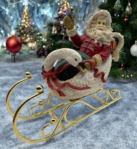 Santa Claus Swan Sleigh Christmas Figurine Midwest Jolly Old St Nick - $24.89