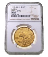 1999 China G100Y 1 Oz. .999 Gold Panda Small Date Graded by NGC as MS67 - $2,475.00