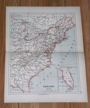 1887 Original Antique Map Of Eastern Usa New York Virginia Carolina Florida - £15.19 GBP
