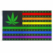 Rainbow Marijuana Pot Leaf USA 3x5FT Flag Banner Weed Hippie Blunt Cannabis Dope - £13.01 GBP