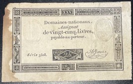 1793 (6 June) France French Revolution 25 Livres Assignat Series 3508 Ba... - £15.82 GBP
