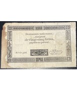1793 (6 June) France French Revolution 25 Livres Assignat Series 3508 Ba... - $27.15 CAD