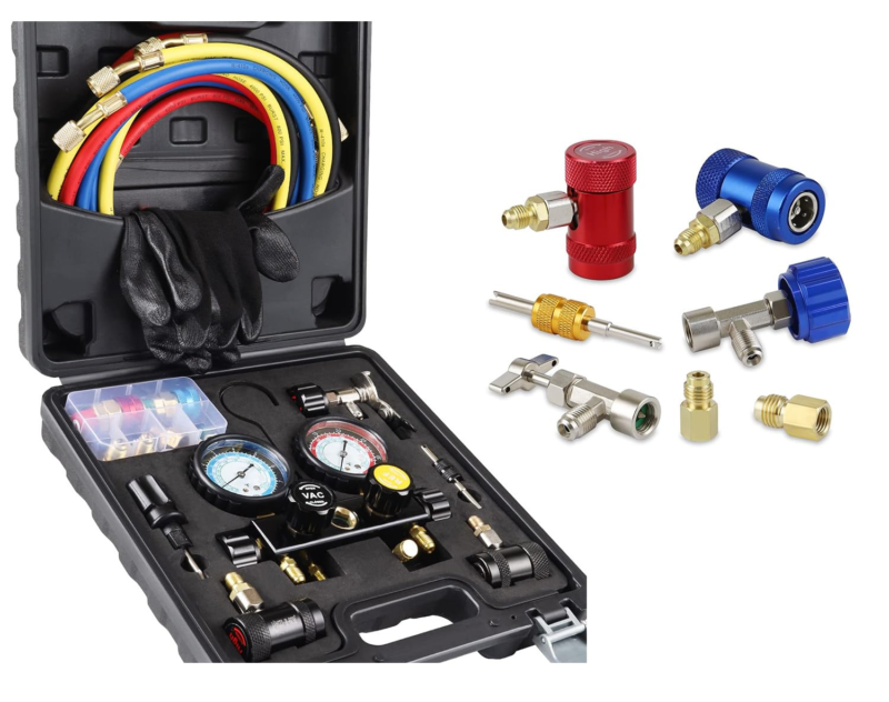 Automotive 4 Valve Manifold Gauge and Car A/C R1234YF Adapter with Self ... - $224.82