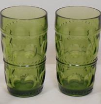 Vintage (2) Indiana Olive Green Color Tumblers Kings Crown Thumbprint Pa... - £22.64 GBP