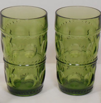 Vintage (2) Indiana Olive Green Color Tumblers Kings Crown Thumbprint Pa... - $535.96 MXN