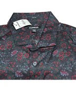 Express Dress Shirt Mens XL Black Floral Boho Y2K Extra Slim Fit Button ... - £32.64 GBP