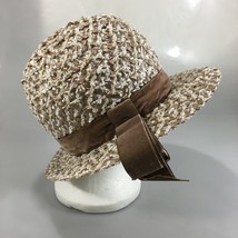 Sharon Originals Brown White Plastic Woven Straw Hat 21 5/8&quot; Vint Derby Church - £25.19 GBP