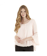 New Iz Byer California Women&#39;s Bell-Sleeve Pleated Georgette Top Blush S... - $43.75 CAD