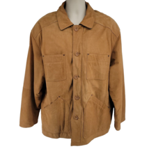 Vtg Fieldmaster Khaki Twill Plaid Flannel Leather Field Barn Jacket Coat Size L - £38.72 GBP
