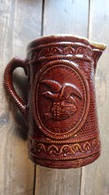 Antique 1800s Brown Stoneware American Eagle Water Pitcher 8.25&quot; - £79.56 GBP