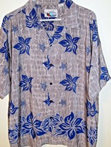 Ocean Current Mens Hawaiian Tropical Camp Shirt Gray Blue Floral Size Large - £11.87 GBP