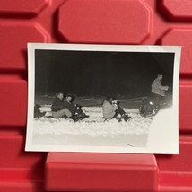 People Riding On Sleds Pulled By Tractor 4 1/2 x 3 1/8 Photograph Vintage 1956 - $8.99